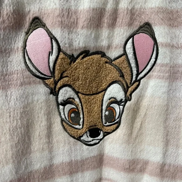 Disney x Forever 21 Cream and Pink Sherpa Bambi Flannel Jacket Sz S.